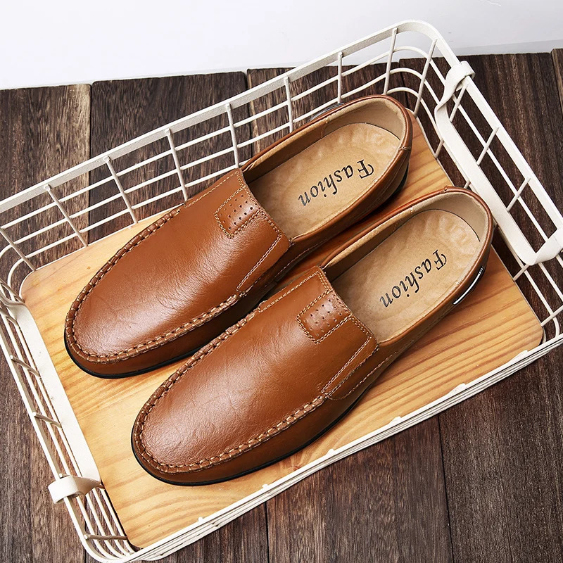 LETCOMFIT Mens Casual Loafers Solid SlipOn Leather Business Oxfords Comfort Low Top Middle Aged Footwear All Season Wear 250717