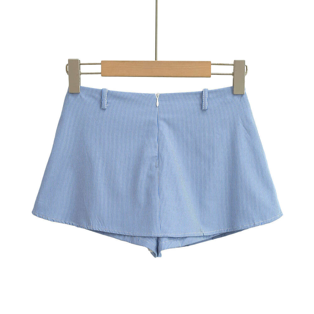 College Hem Anti-Exposure Shirt Half Pants Women Summer American Style Versatile Striped A-Line Short Skirt B5