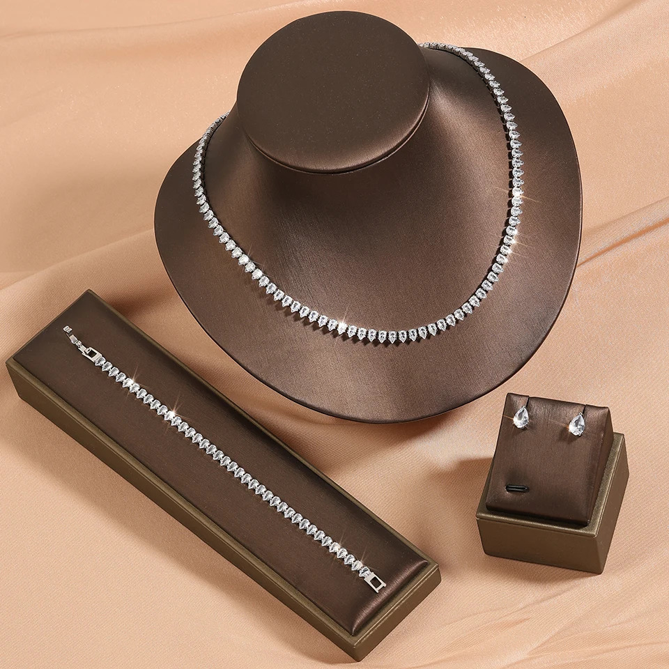 ZAKOL Water Drop Zirconia Jewelry Sets For Women Sparkling Necklace Earrings Bracelet Bridal Wedding Party Jewelry Sets 250715