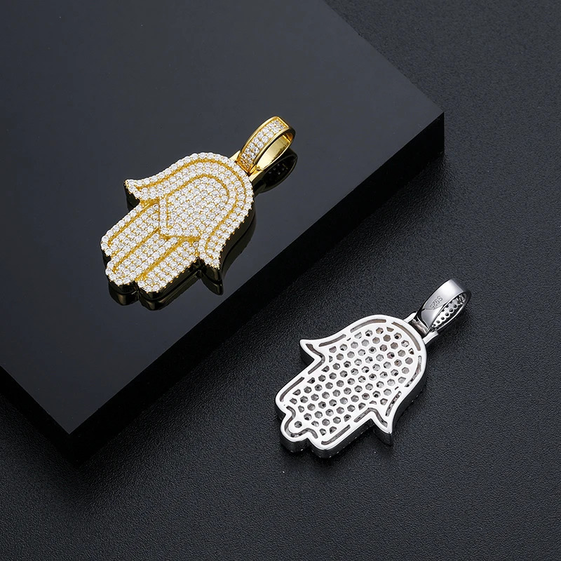 Iced Out Bling Hamsa Hands Pendants Necklaces S925 Silver Charm For Men Women Hip Hop Jewelry Passed Diamond Test 250717