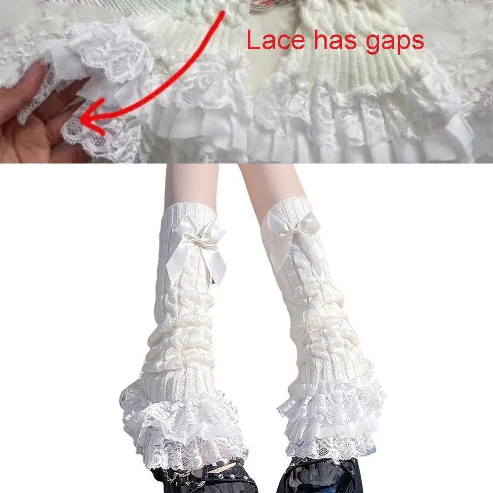 Japanese Women Knitted Leg Warmer Bow Tiered Ruffled Socks Girl Lace Lolita Socks Calf T-shaped Lace Leg Horn Warmers Women P1J5 250717