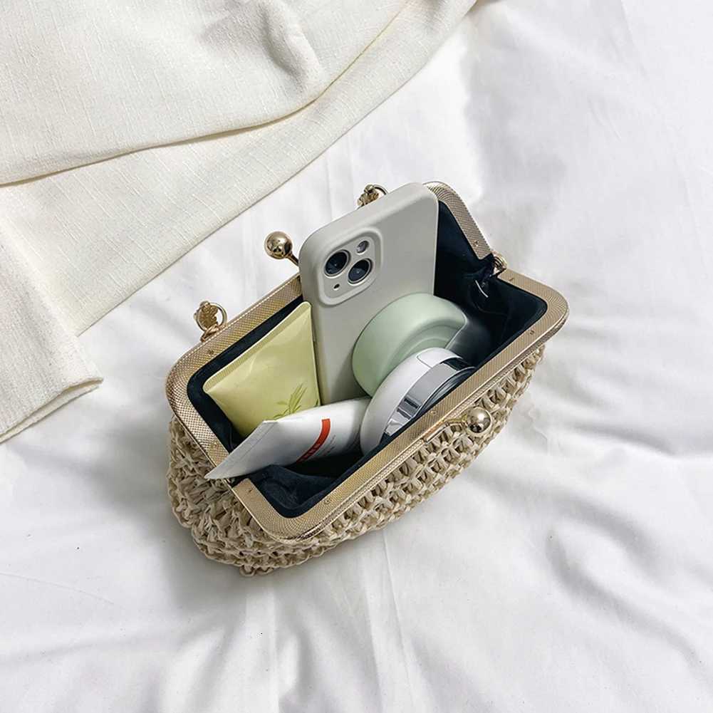 Chain Hand-woven Handbags Summer Female Clutch Bag Simple Texture Dinner Party Handmade Casual Elegant Portable Evening Bag Y250717