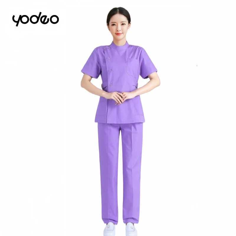 Medical nurse standing collar summer short sleeved beauty salon nurse clothes long sleeved slim fit medical staff work clothes Z250718