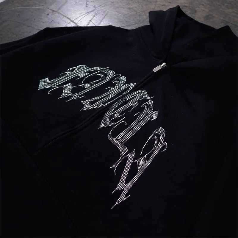 2K Rhinestone Skeleton Hoodies Men Gothic Black Zip Up Oversized Sweatshirts Female Retro Harajuku Hooded Jacket Streetwear X250718