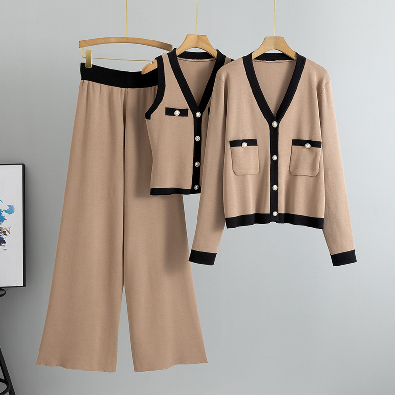 Autumn Womens Stylish Wide Leg Pant with Matching Vest Comfortable Knitted Ensemble 250718
