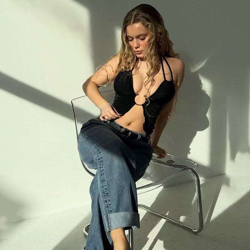 Sexy Hot Girl Ruffled Hollow Out Halter Neck Strap Summer Tank Slim Fit Top B5