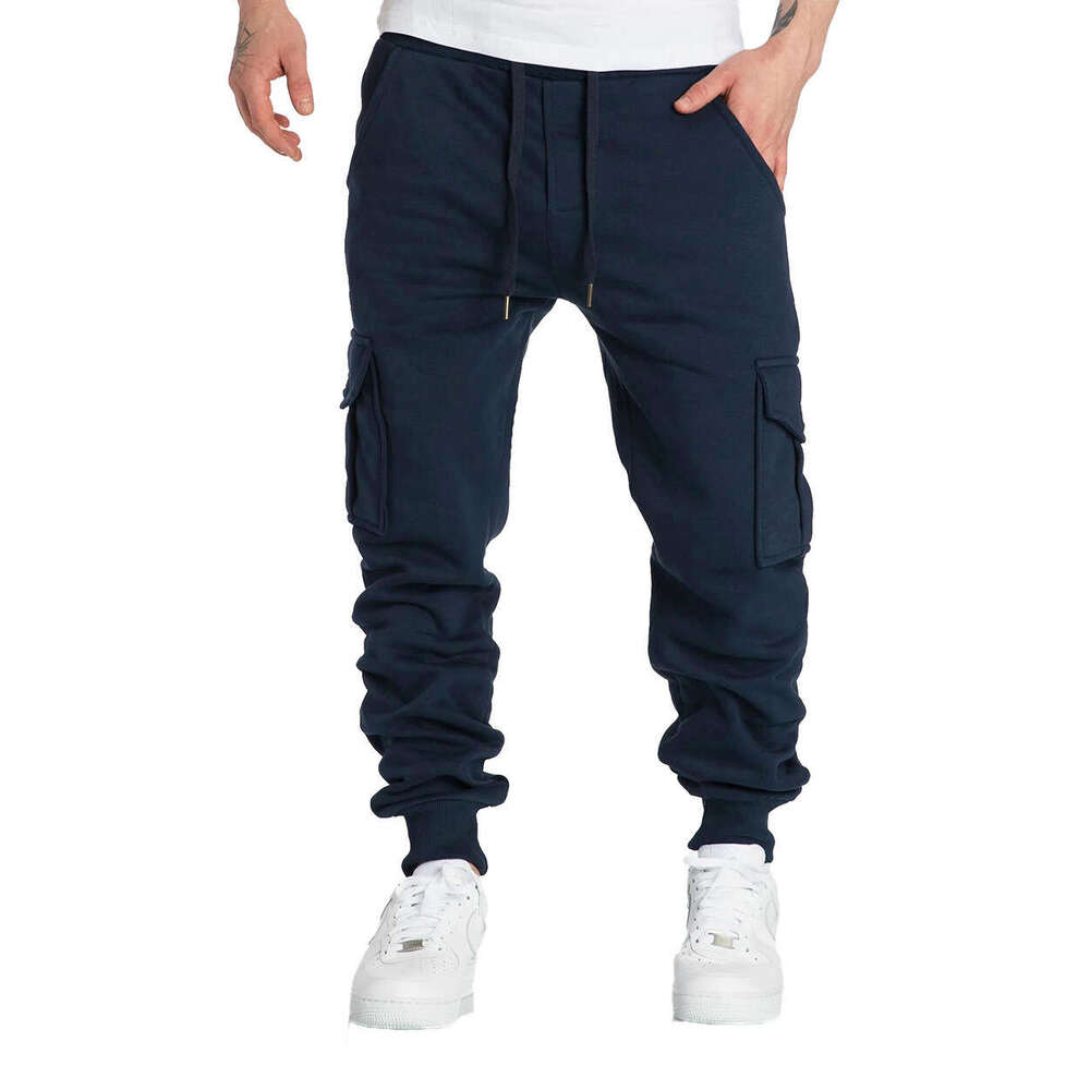 Autumn Winter New Men's Fleece Multi-Pocket Sports Trendy Casual Cargo Pants B5