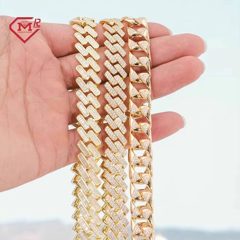 Hiphop Jewelry 12mm Moissanite Chain Gold Plated Vvs Iced Out 925 Silver Custom Moissanite Cuban Chain