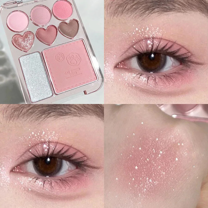 8-Color Pink Orange Eyeshadow Palette Facial Blusher Highlighter Brightening Lasting Heart-shaped Eye Shadow Makeup Cosmetics 250712