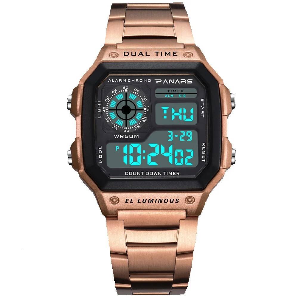 Square Classic Retro Waterproof Multi functional Sports Electronic Watch Square Fashion Electronic Watch Same Style Luminous Alloy Watch