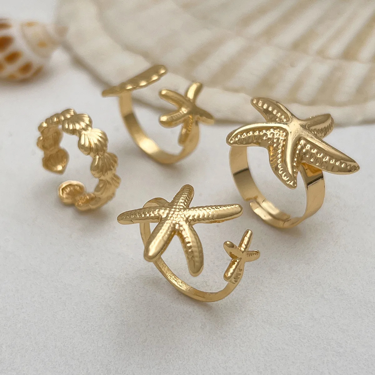 Ailodo Starfish Shell Open Rings Set For Women Bohemian Summer Beach Female Finger Simple Fashion Jewelry Girls Gift 250716
