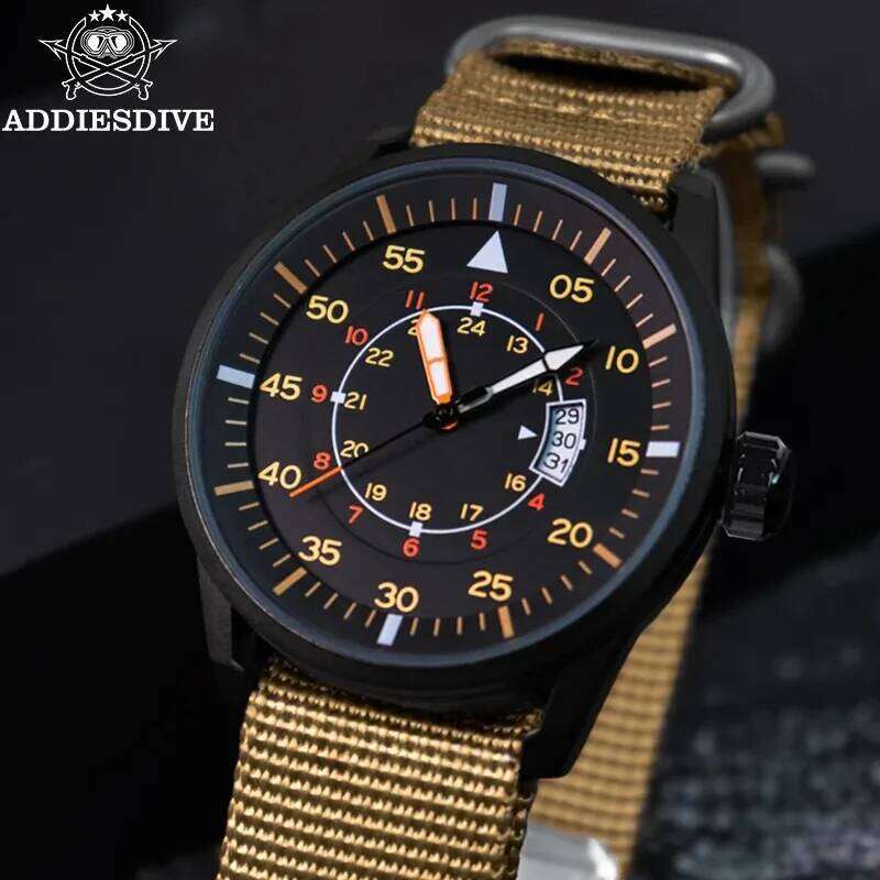 ADDIESDIVE Quartz Watch MY-JD1508 For Men Sports Hardlex Dial Crystal 50M Waterproof Nylon Strap free shipping