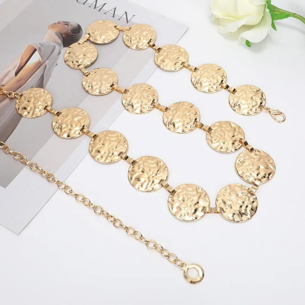 Metal Gold/Silver Chain Belt for Women Dress Jeans Moon Sun Waist Chain Rhinestone Adjustable for Plus Size 250715