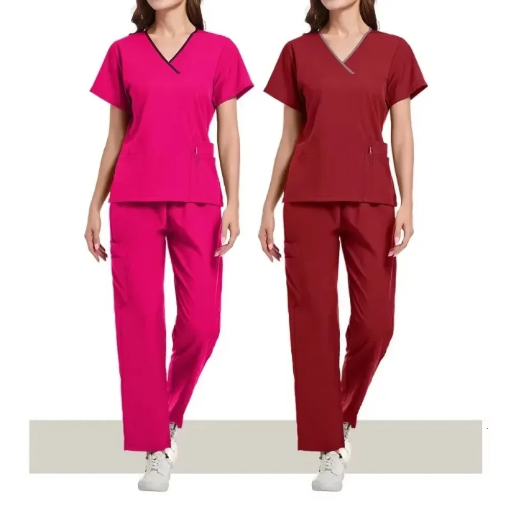 Nurse Scrubs Fashion Scrub Soft Breathable Jogger Pants Set Uniforms Woman Nursing Clinical Doctor Workwear 250715