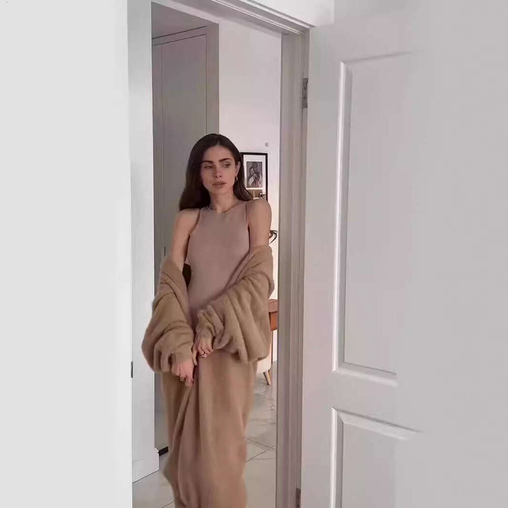 Autumn Winter Style Sweater Set For Women Loose Fit Extended Version Faux Mink Cardigan + Split Long Skirt B5