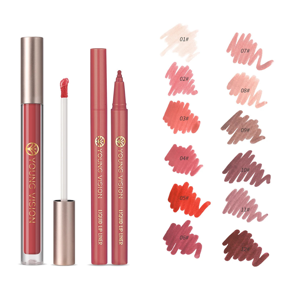 YOUNG VISION 12 Color Lip Glaze Lip Liner ComboLiquid Lip Liner smooth easy-to-apply color lip liner 250716