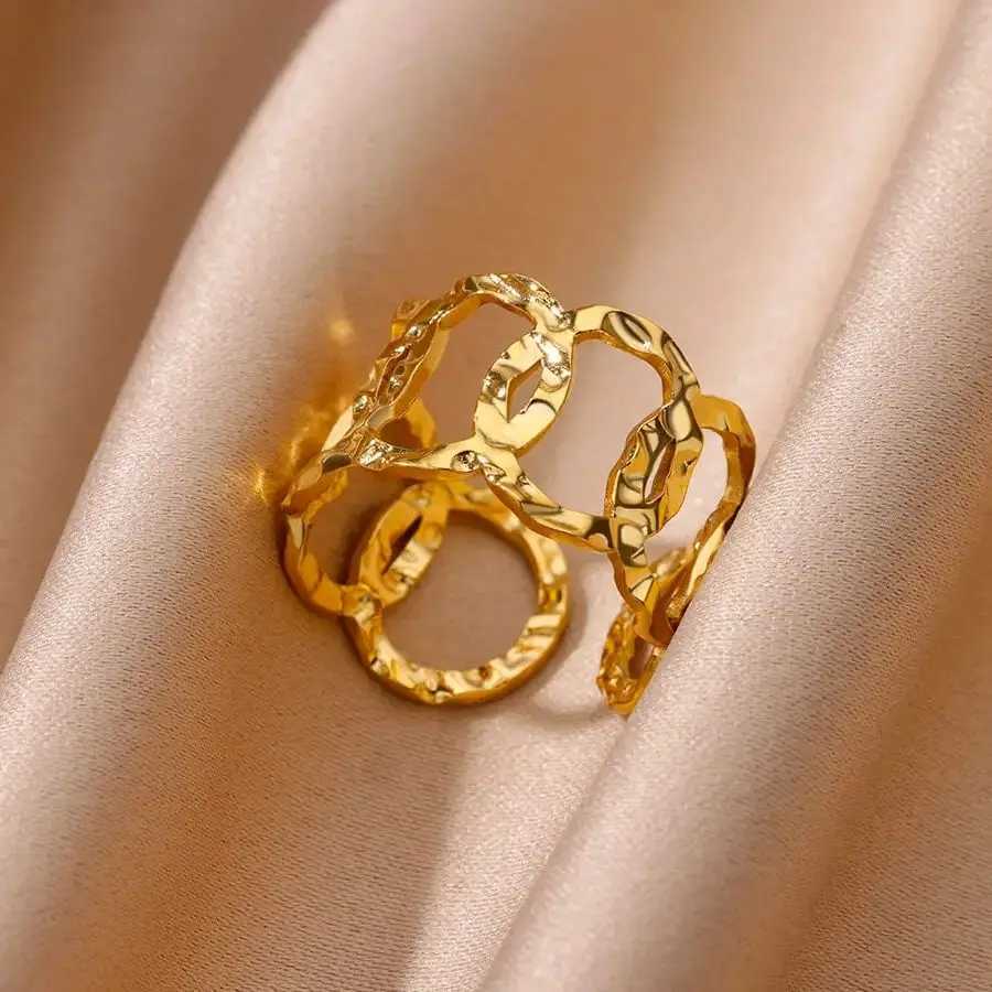 Stainless Steel Rings for Women Gold Color Geometric Multi Layer Opening Finger Ring New Fashion Wedding Party Jewelry Gift X250718