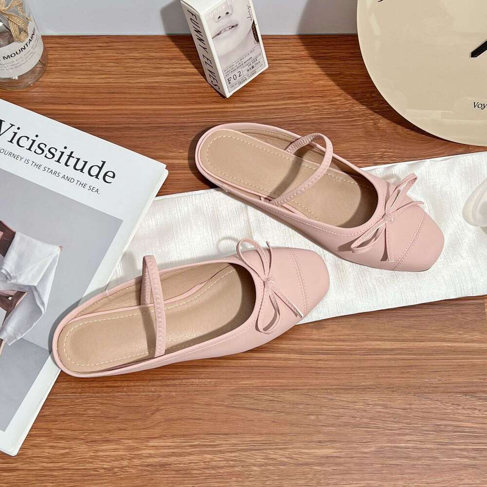 Summer New Half-Slip for Women with Bowknot Closed-Toe Sandals 2025 French Light Luxury Mules Slippers