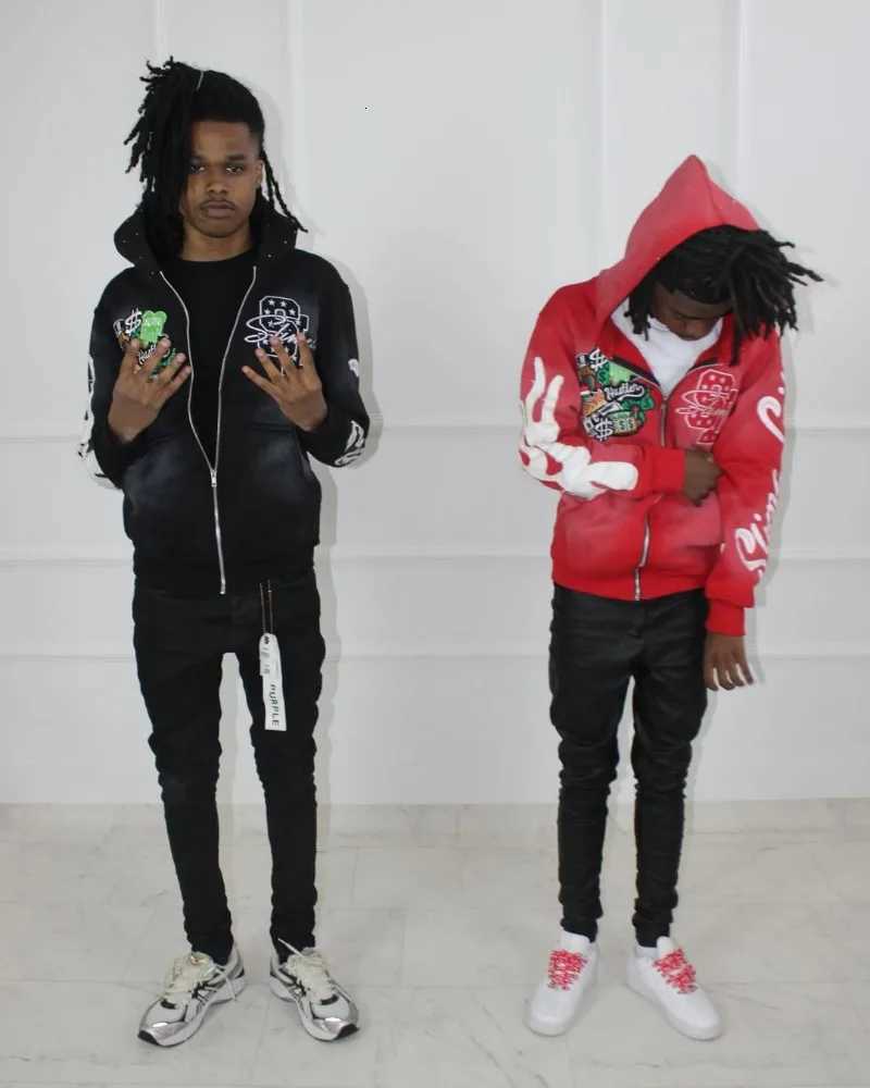 Harajuku Trend Brand Casual Loose Oversized Zipper Hoodie Men Y2K Gothic Retro Letter Flame Embroidered Sweatshirt Jacket Women X250718