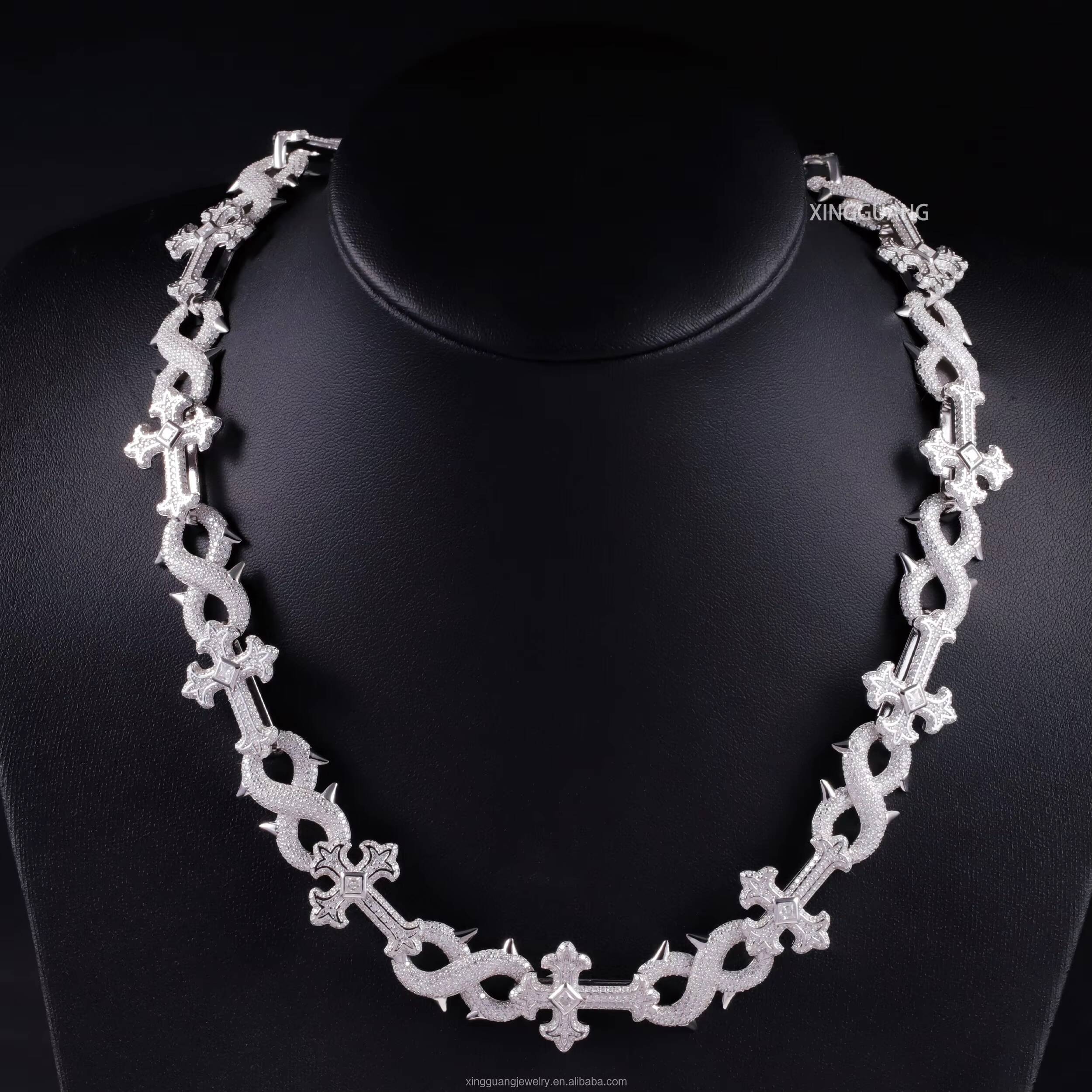 Custom Cross Chain 100% Passed Diamond Test Hot Popular Cuban Link Chain 16mm VVS Moissanite S925 Cross Cuban Hip Hop Necklace