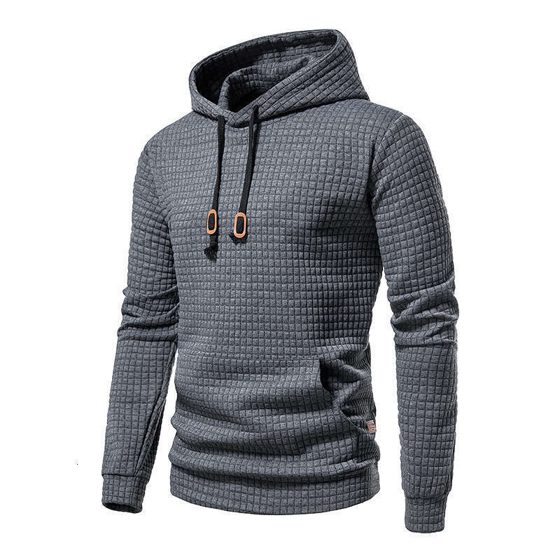 New European Size Casual Pullover Jacquard Sweatshirt Men's Plaid Quilted Cotton Hoodie B5