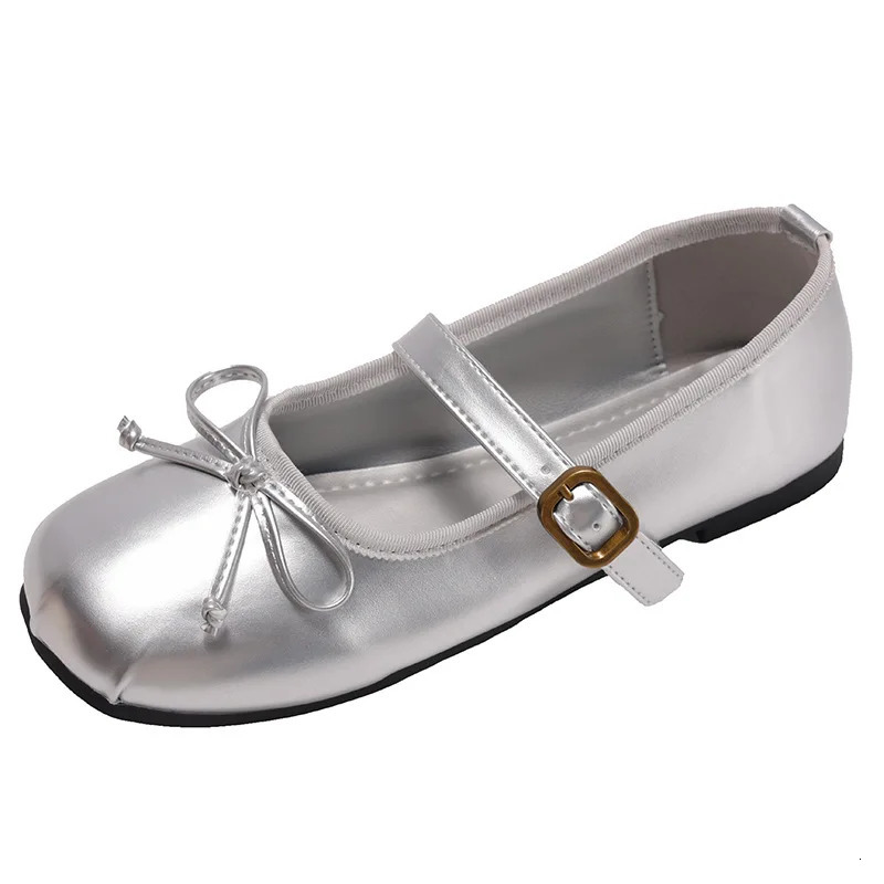 ner Silvery Women Ballet Flats Shoes Concise Round Toe Elegant Soft Sole Mary Jane Shoes 250717