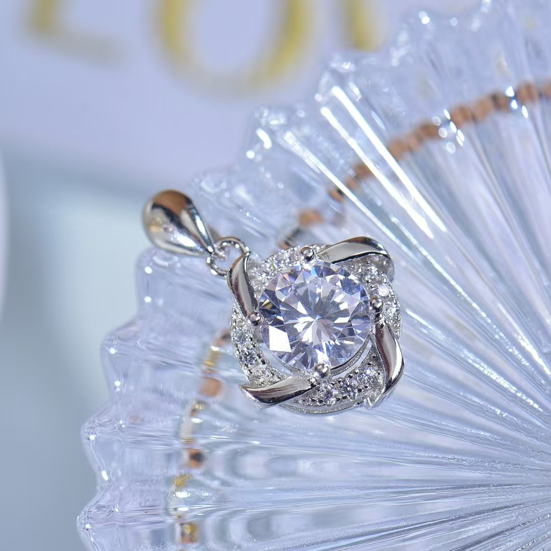 925 Sterling Silver White - Gold - Plated Moissanite Flower Bud Pendant - Timeless Design, High - quality Lab - Created Gem Accessory Symbol of Beauty