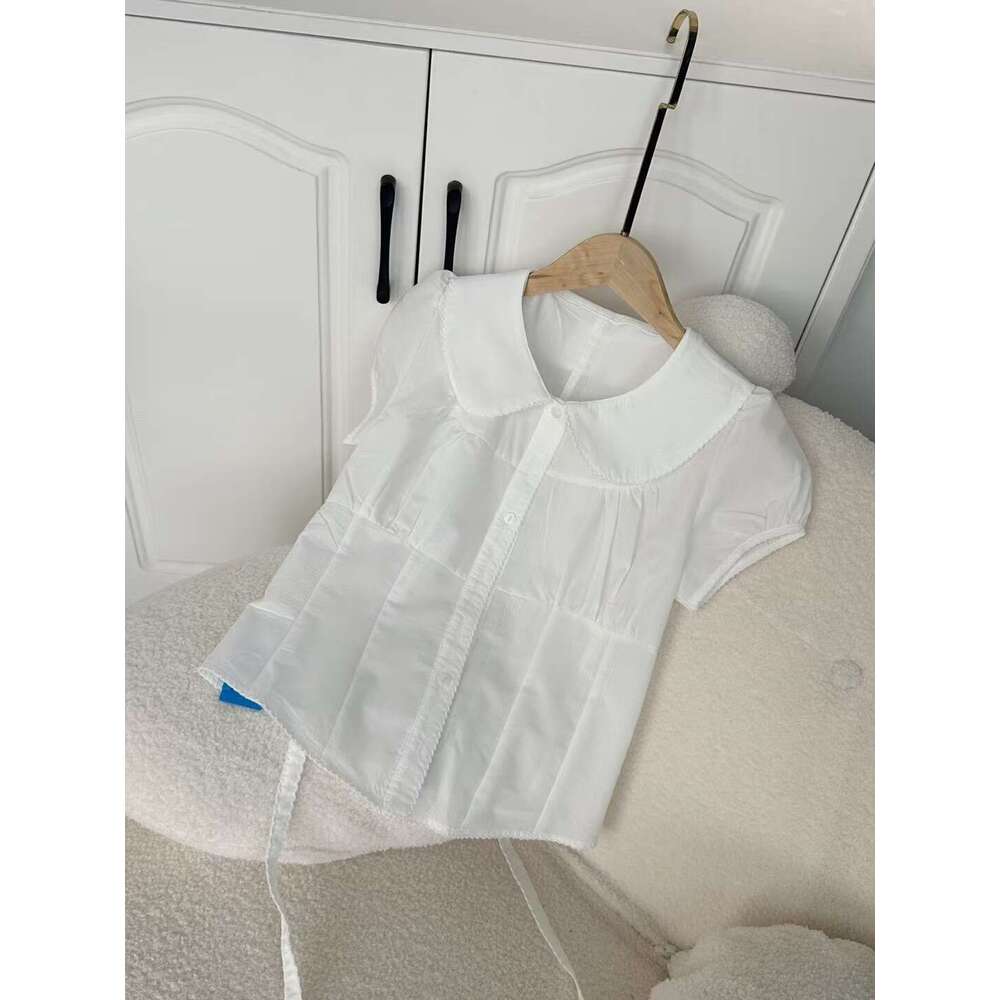 Jennie Style White Doll Collar Puff Sleeve T-Shirt For Women French Waist Tie Sweet Top B5