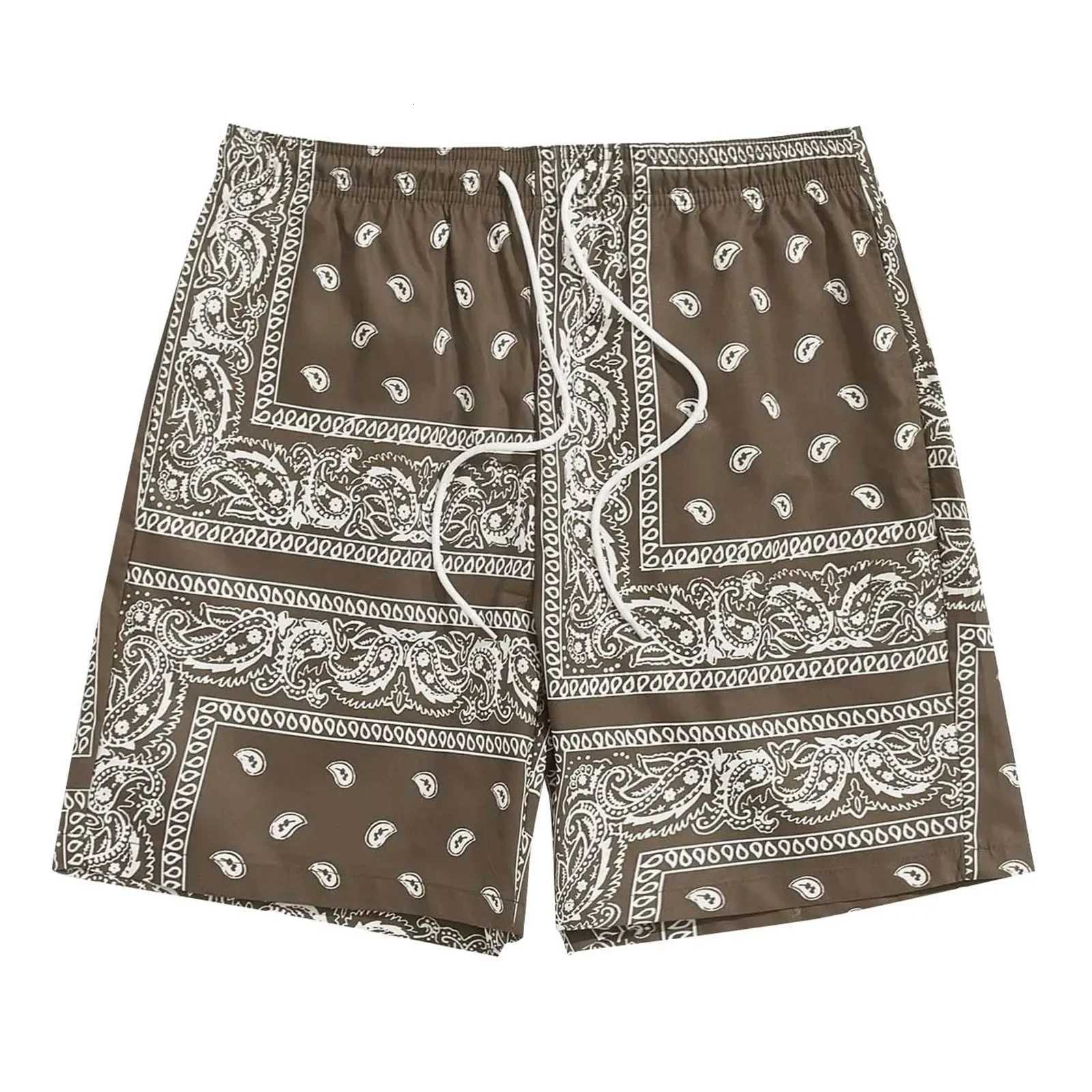 Summer Shorts For Men Plus Size Mens Boho Drawstring Waist Paisley Print Beach Shorts For Men W250718