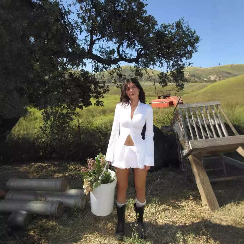 Kylie Same Style Double Zipper Design Shirt For Women Summer New Mid-Length Waist-Slimming Top B5