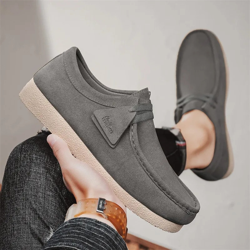 Fashion Khaki Casual Shoes For Men Suede Leather Loafers Men Platform Slip-on Mens Driving Shoes Lightweight Leisure Men Shoes 250717