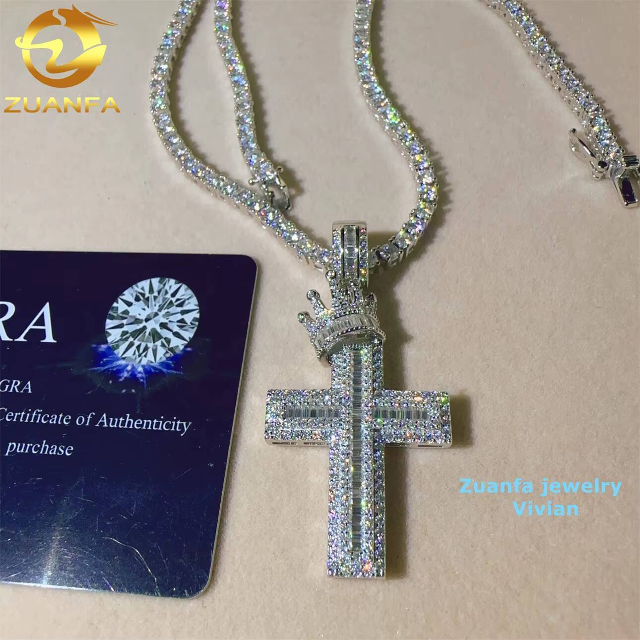 Sterling Silver 925 VVS Moissanie Diamond Luxury Custom Hip Hop Pendant Iced Out Lab Diamond Cross Pendant