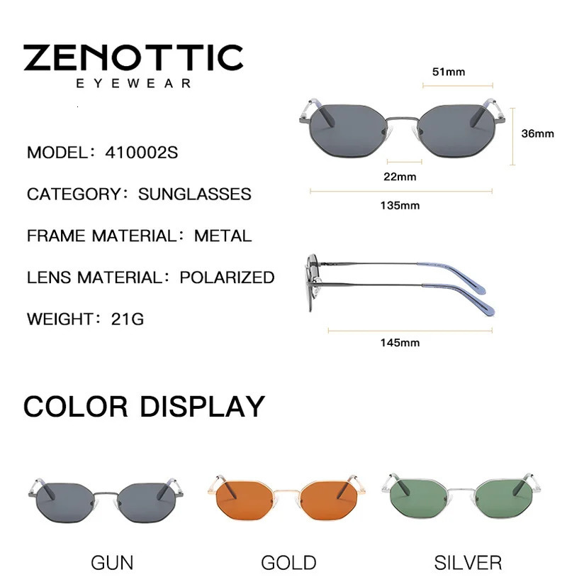 ZENOTTIC Retro Small Polygon Polarized Sunglasses Women Metal UV400 Sun Glasses Men Anti- UV400 Goggles Driving Eyewear 250712