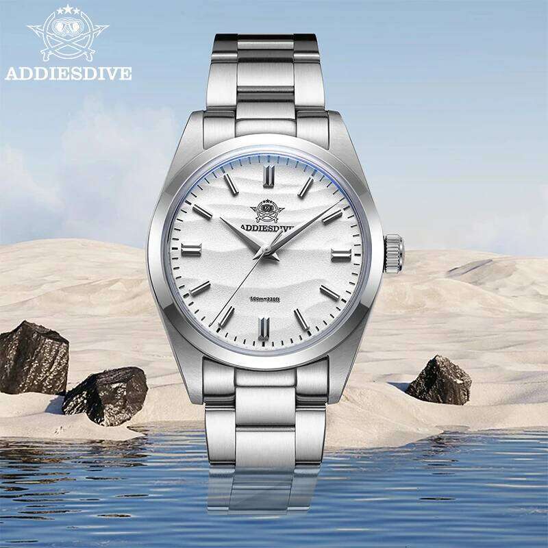 ADDIESDIVE Men's Sand Dial 36mm Quartz Watch 100m Waterproof 316L Stainless Steel AR Coated Dome Glass WristWatch for Men free shipping