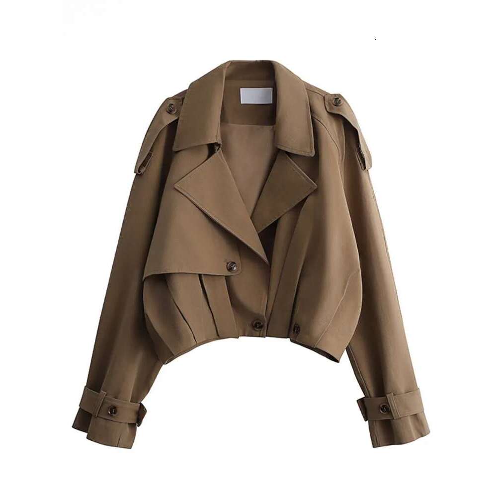 Women's Stylish Cropped Trench Coat Fashion Short Jacket With Lapel Collar And Belted Cuffs For Spring ZM1086