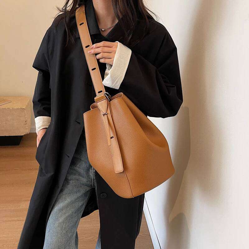 Retro Shoulder Bucket Bag Sets For Women 2-IN-1 Solid Color Large Capacity Cross Body Shopper Totes Designer Handbags