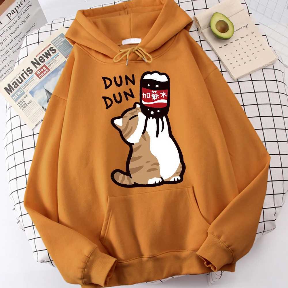 Cartoon Cat Drink Salary Increase Beverages Mens Hooded Jacket Casual Cartoon Hoodies Pleasure Sweatshirts Home Harajuku Tops XJ250714