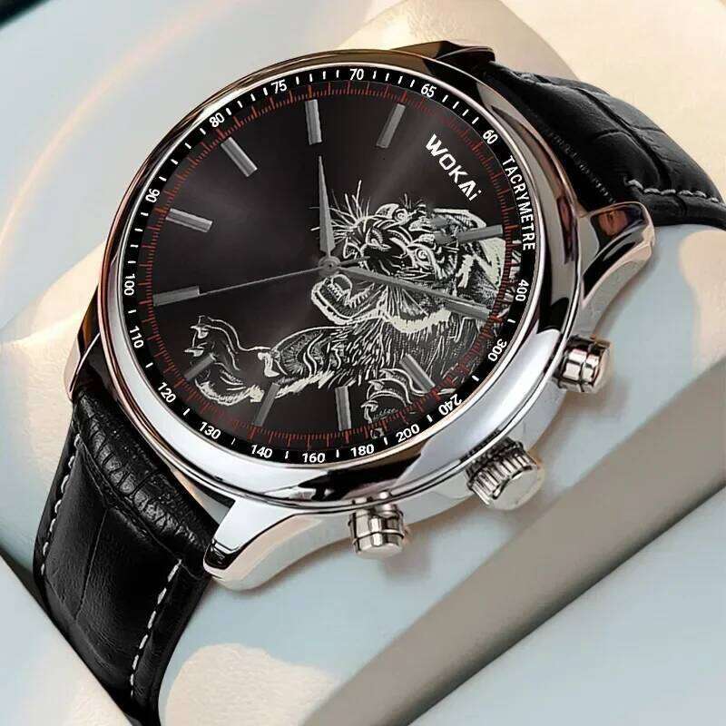 free shipping 2024 New Fashion Tiger Watch WOKAI Wristwatches Casual Leather Band Quartz Watches Men Cheap Price Dropshipping Montre