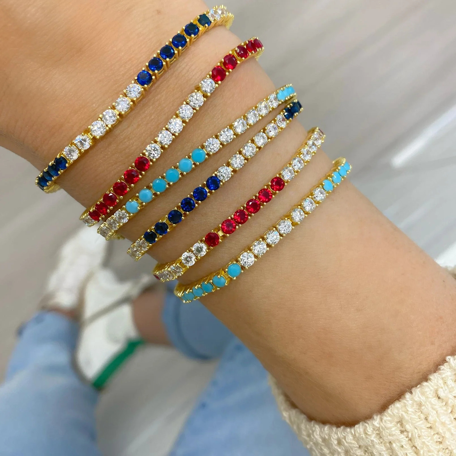 Arrived Fashion Women Jewelry Gold Color High Quality 5A Cubic Zirconia Colorful CZ Tennis Chain Bracelet 250717