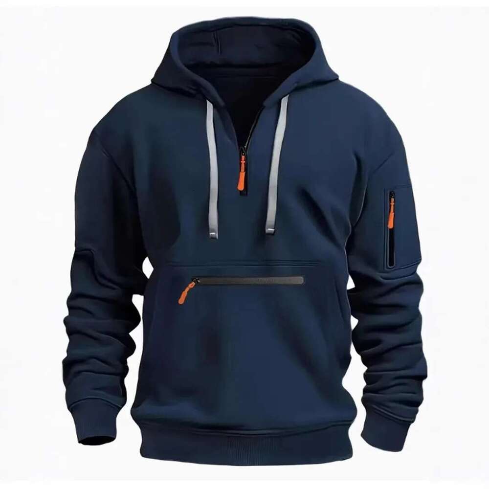 New Men's Sweatshirt Spring Autumn Casual Sports Multi-Zipper Arm Pocket Pullover Hoodie B5
