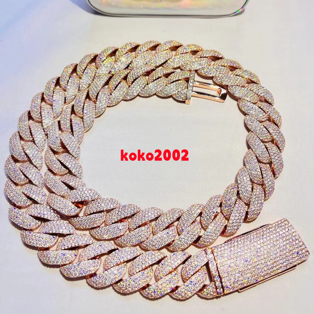 Fine Jewelry Hip Hop Gold Plated 925 Sterling Silver VVS Moissanite Diamond Iced Out Miami Cuban Link Chain Necklace for Men