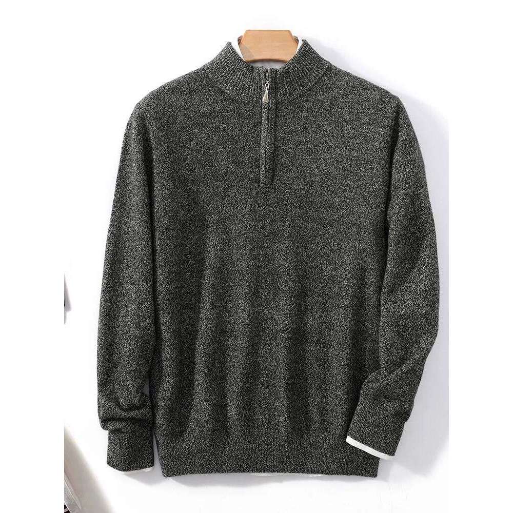 Men 100% Merino Wool Sweater Suit Mock Neck Zipper Pullover And Pencil Pants Autumn Winter Thick High Quality Knitwear Two Piece