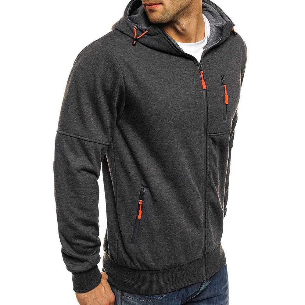 Mens Sweater Cardigan Hooded Jacket Zipper Pocket Jacquard Jacket Sports Fitness Outdoor Leisure Running Solid Color Sportswear XJ250714