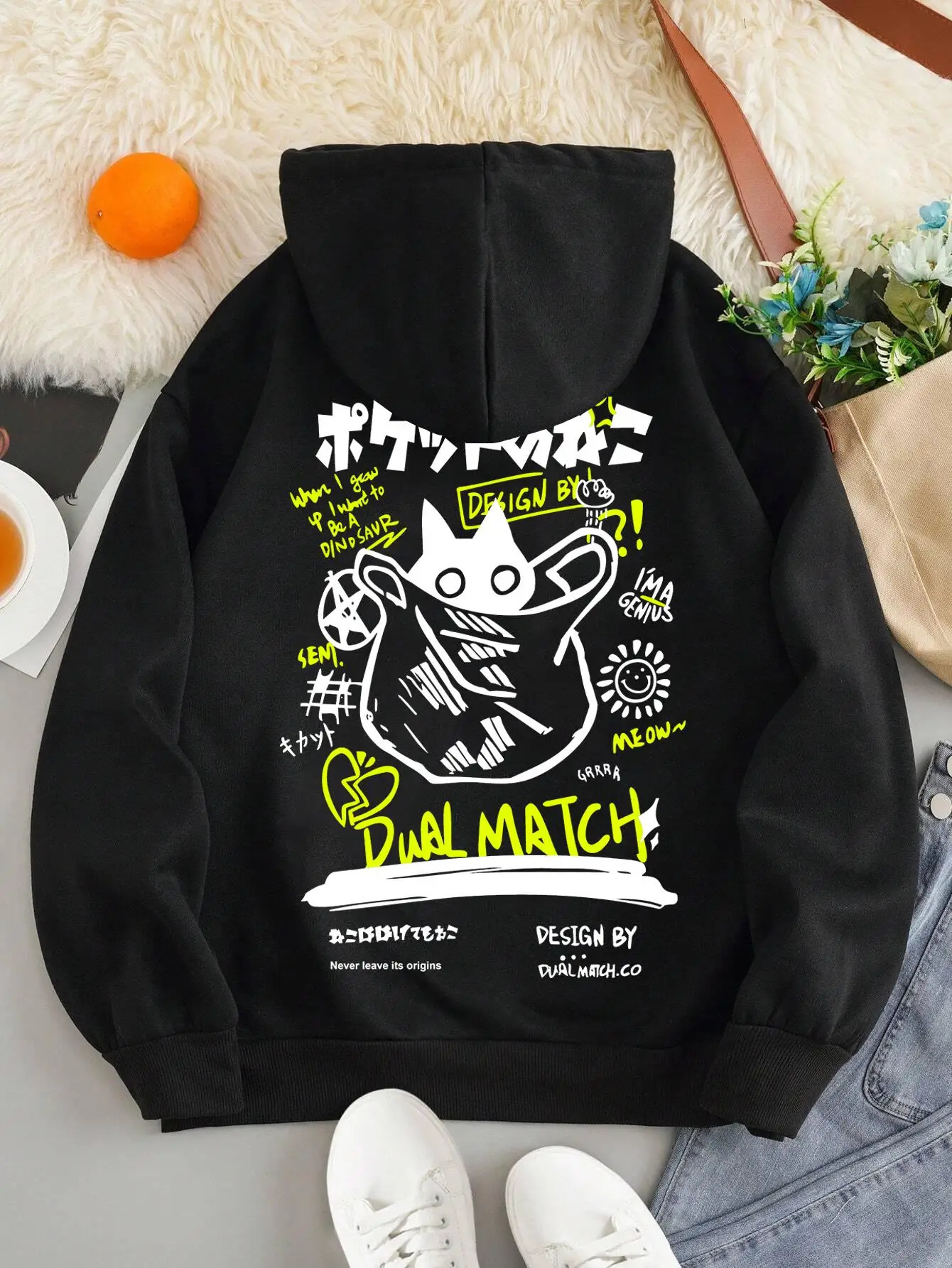 Cute Cat Cartoon Printed Sweatshirt Women Harajuku Casual Loose Hooded Fashion Soft Pocket Hoodies Autumn Warm Female Clothes 250717
