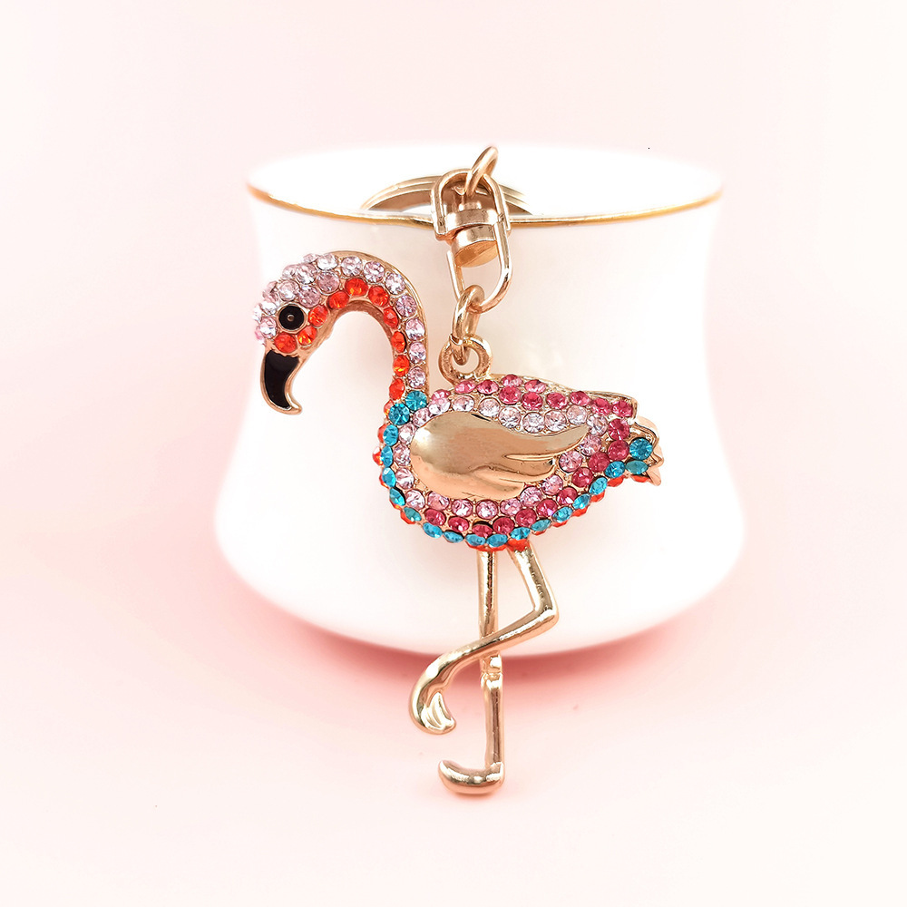 Diamond Flamingo Bag Charms Cute Cartoon Metal Keychain Ornament Women's Bag Accessories