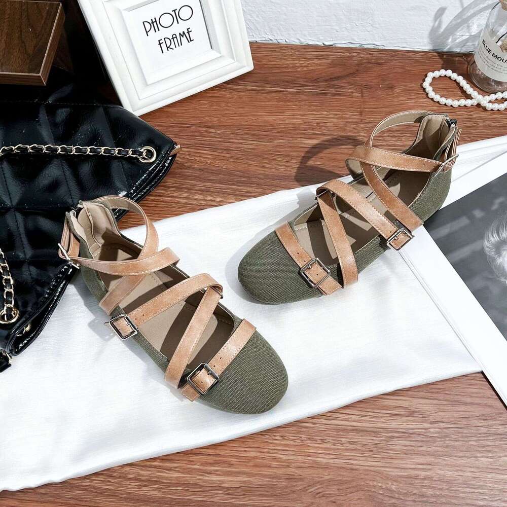 2025 Spring Summer New French Style Belt Buckle Single Women, High-End Versatile Casual Shoes with Soft Soles for Comfortable Wear