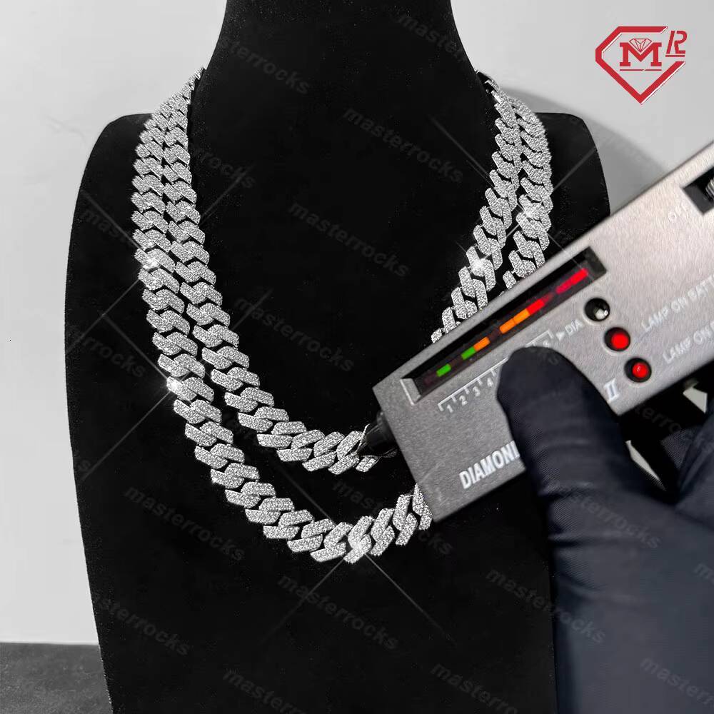 Ready to Ship 12mm 2 Rows Cuban Link Hip Hop Iced Out 925 Silver Moissanite Cuban Link Chain