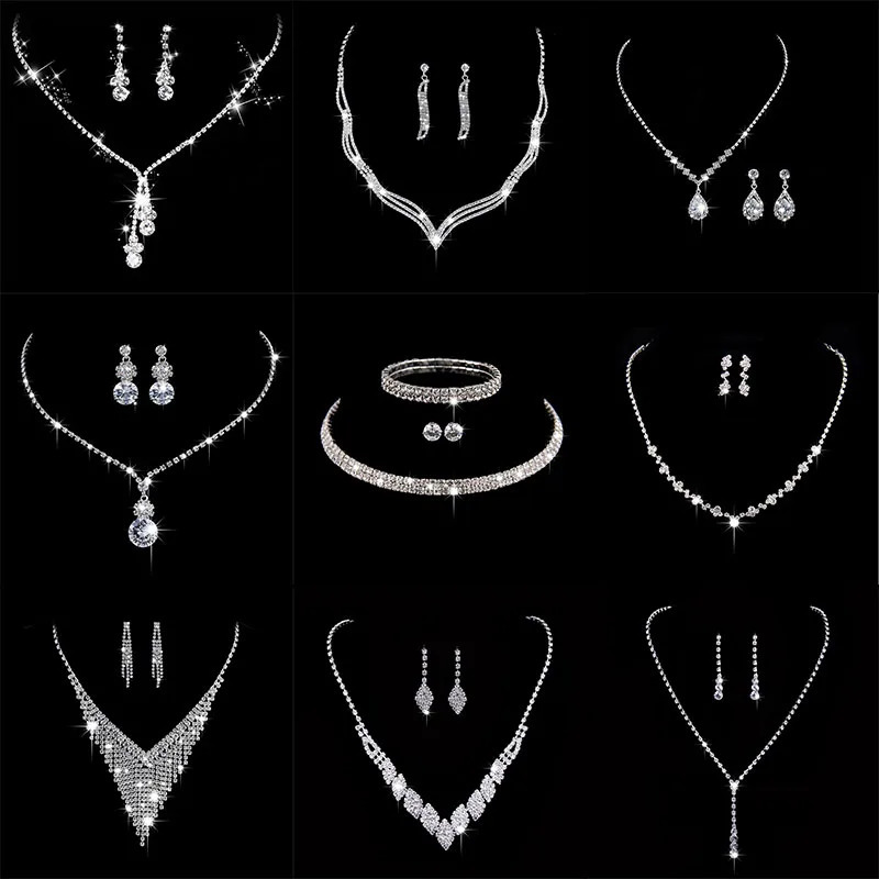 Fashion Crystal Bride Jewelry Set Rhinestone Silver-plated Wedding Dress Banquet Necklace Earring Set Ladies Gift 250715