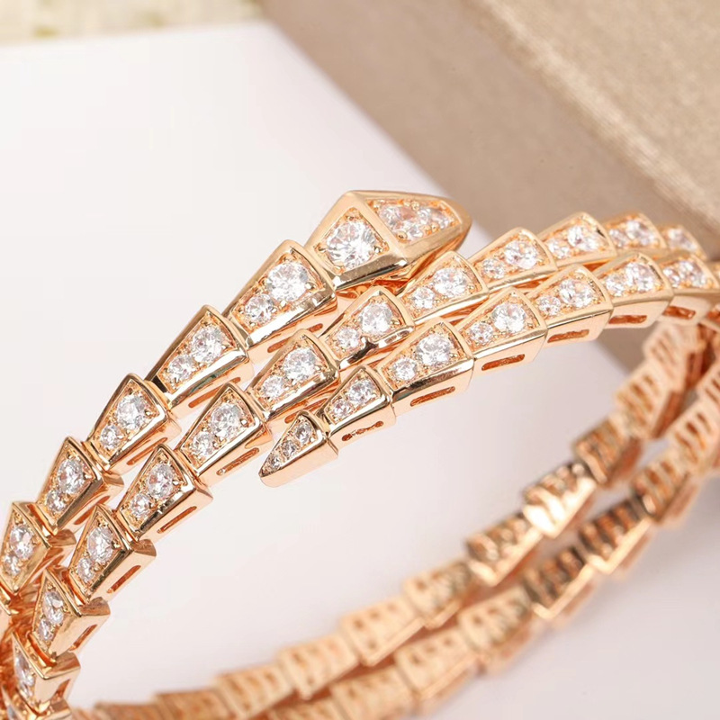 Customization 18K White Gold Plated Moissanite Diamond 925 Silver Three Rounds Encrusted Snake Bracelet Luxury Bracelet