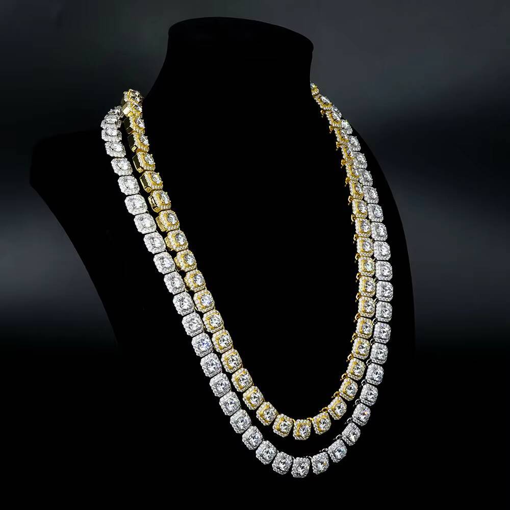 Factory Hip Hop Cuban Gra Certified 11mm Width Mossanite Clustered Square Tennis Chain Necklace